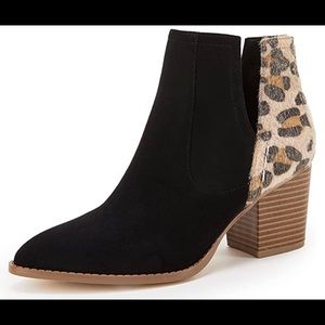 Women’s Ankle Booties-Cutout Pointed Toe Snakeskin Chunky Stacked Mid Heel